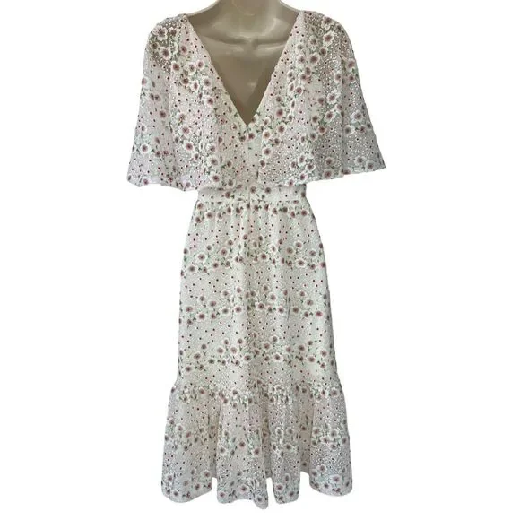 $298 DRESS THE POPULATION River Embroidered Floral Off Shoulder Dress~White~XS - Picture 3 of 10